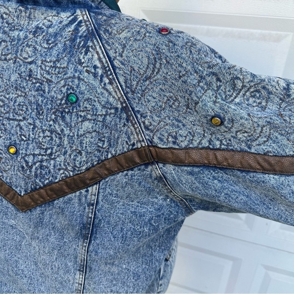 Vintage Current Seen men’s medium women’s large denim jacket bejewelled puffy - Picture 8 of 9